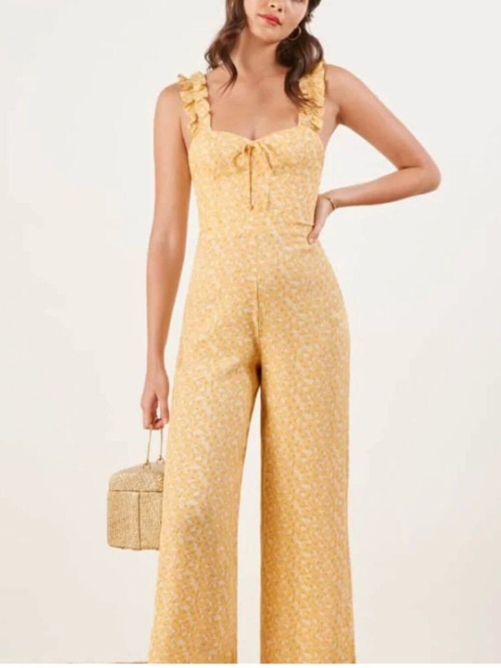 Reformation Moore Jumpsuit in Ditzy Floral Butter Yellow Size 0